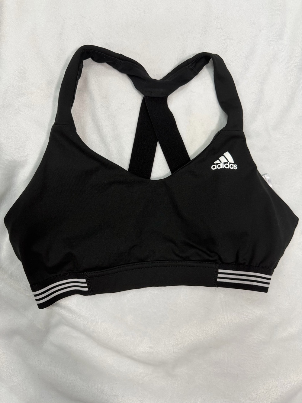 adidas Black Strappy Cross-Back Sports Bra with Contrast Stripes